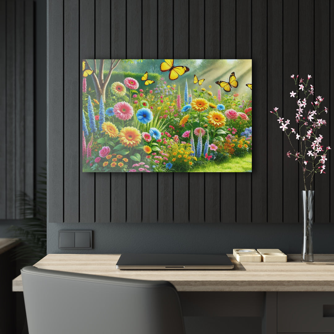 Scenic Garden with Butterflies - Acrylic Painting