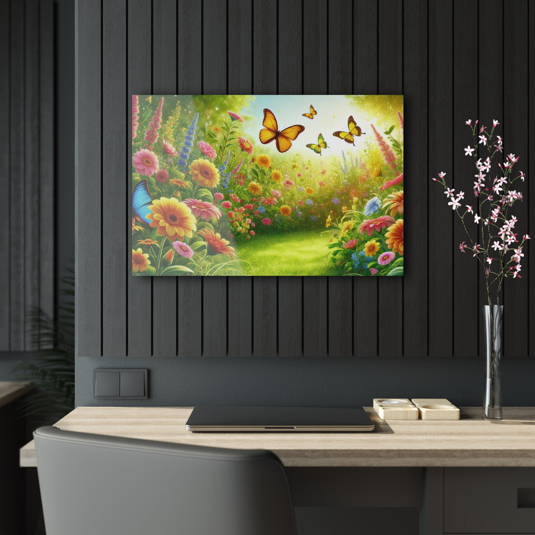 Vibrant Garden with Butterflies - Daylight Acrylic Art