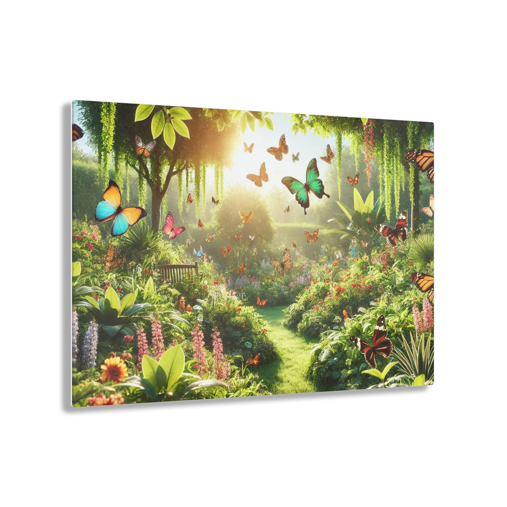 Lush Green Garden Acrylic Painting with Butterflies