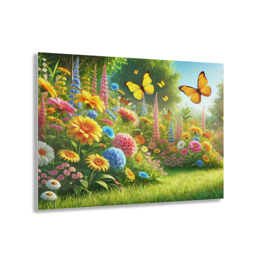 Radiant Garden and Butterflies - Acrylic Masterpiece