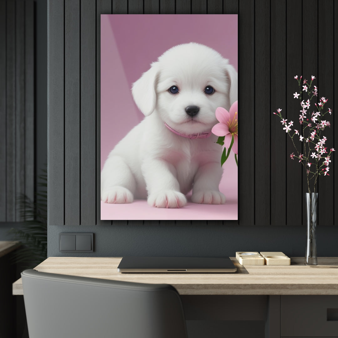 🌸 Pawsitively Adorable: White Puppy with a Pink Background 🐾 - Creative Canvas Corner