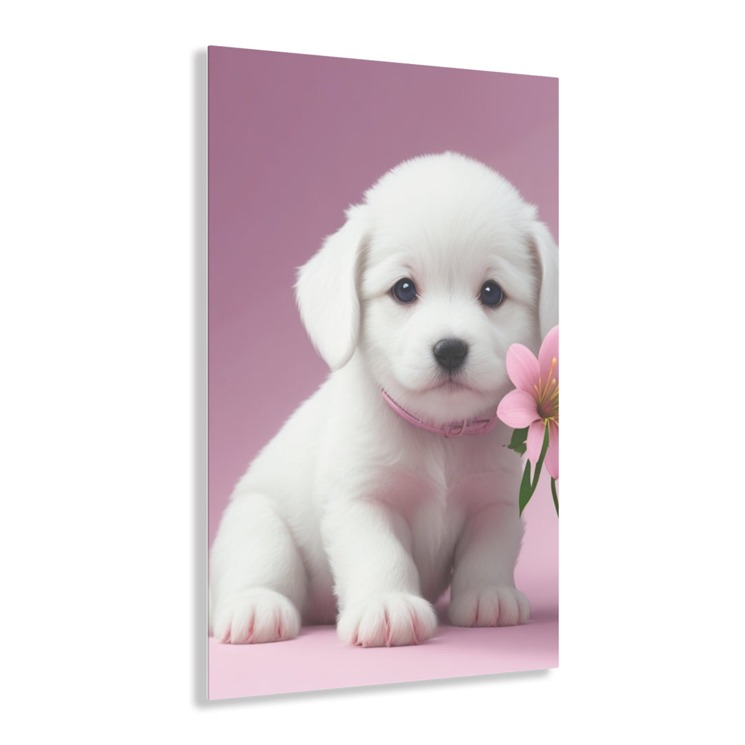 🌸 Pawsitively Adorable: White Puppy with a Pink Background 🐾 - Creative Canvas Corner