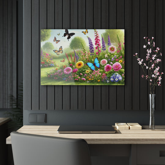 Enchanting Garden with Butterflies - Acrylic Art