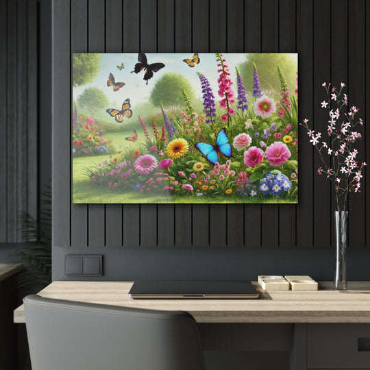 Enchanting Garden with Butterflies - Acrylic Art