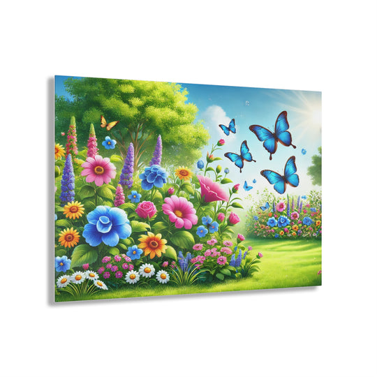 Enchanted Green Garden with Butterflies - Acrylic Art