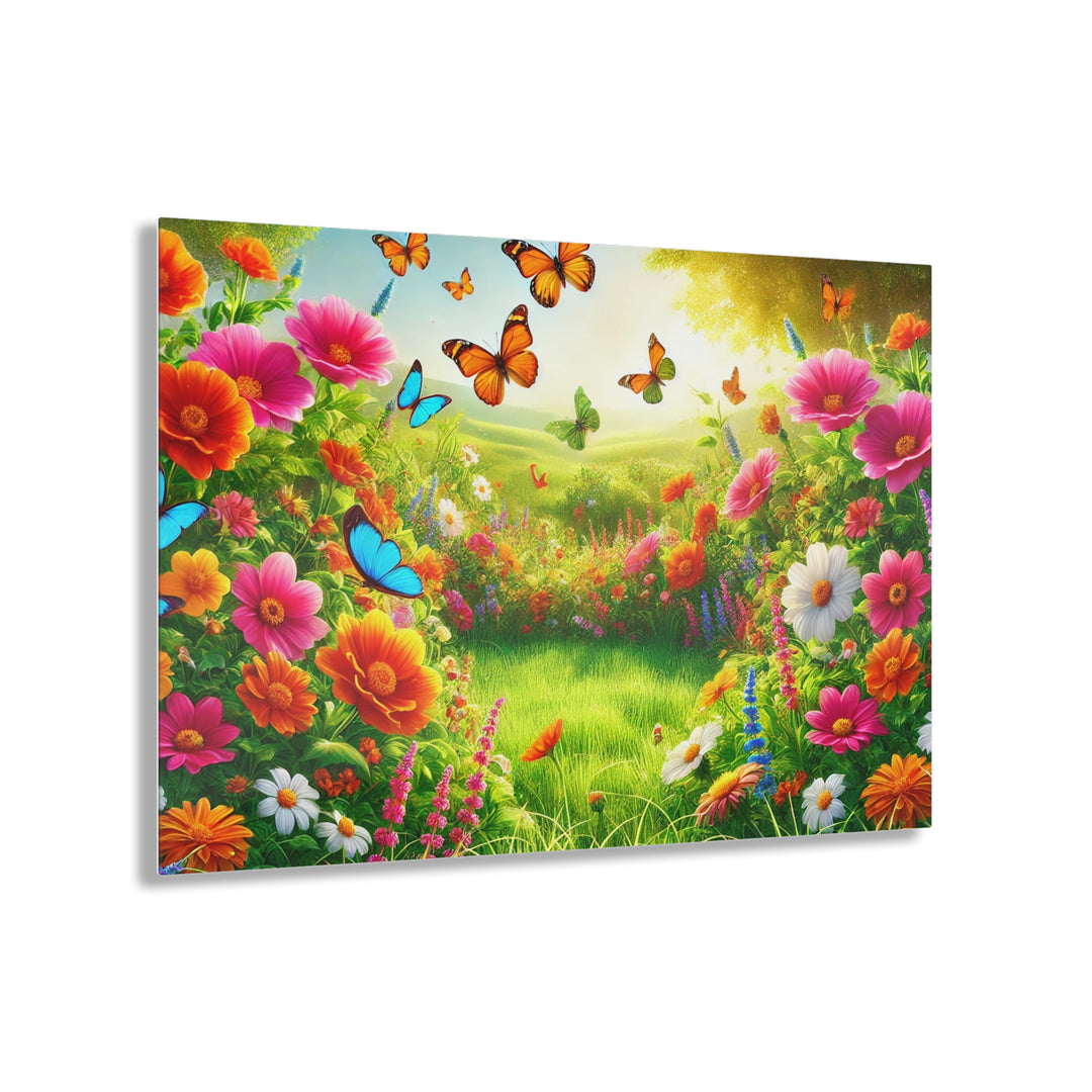 Garden Tranquility with Butterflies - Acrylic Painting