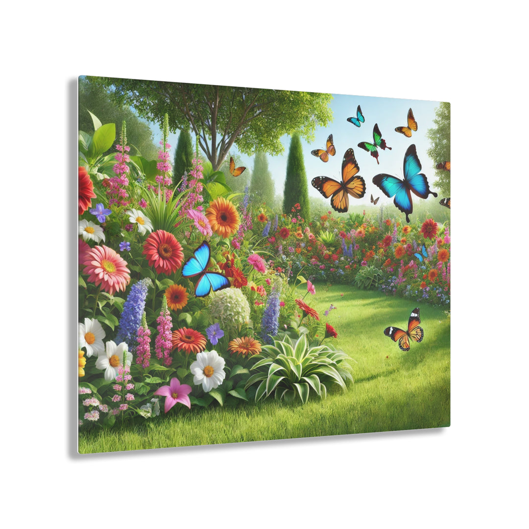 Blooming Garden with Butterflies - Acrylic Painting