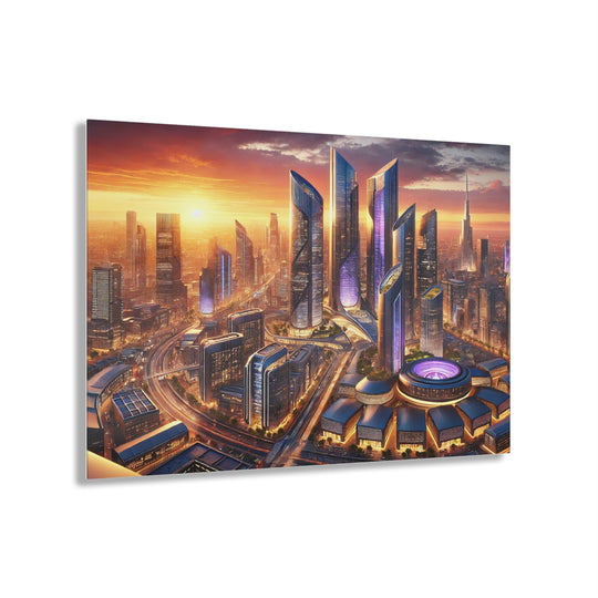 Futuristic Skyline at Dusk Acrylic Print