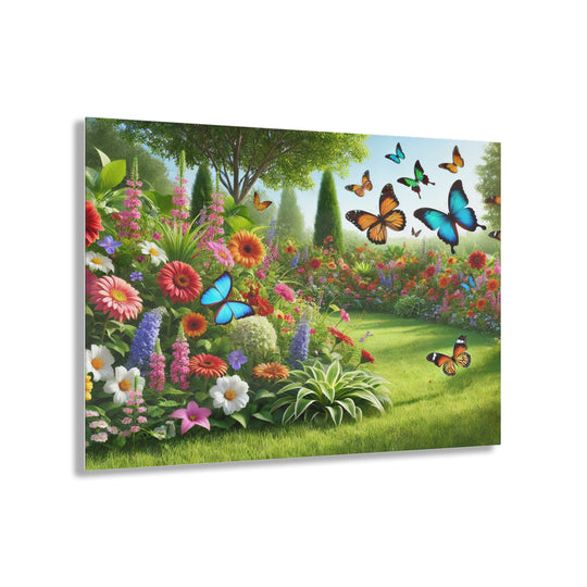 Blooming Garden with Butterflies - Acrylic Painting