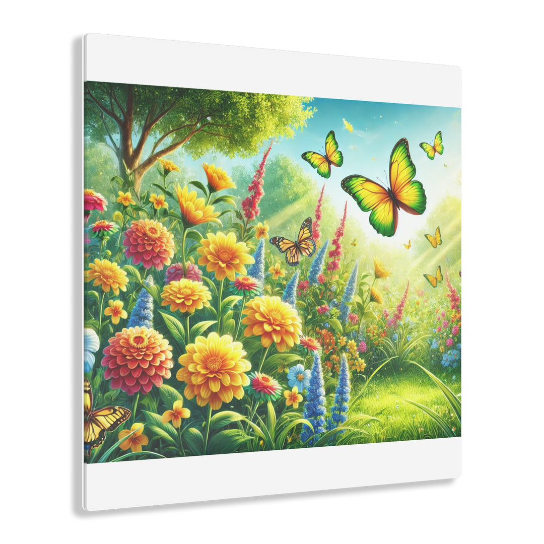 Tranquil Garden with Butterflies - Acrylic Artwork