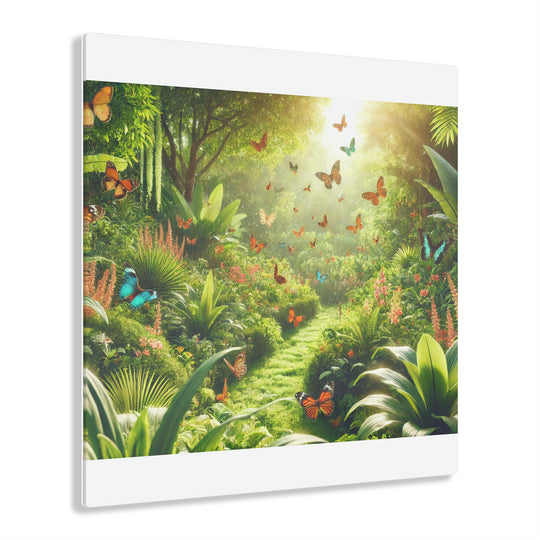 Serene Garden Scene with Butterflies - Acrylic Painting