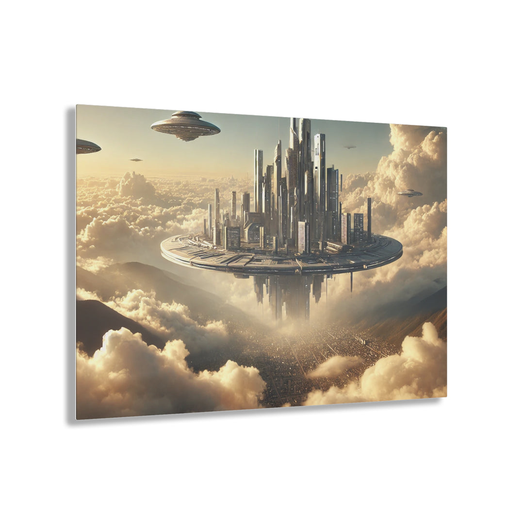 Floating Futuristic Sky City Acrylic Print