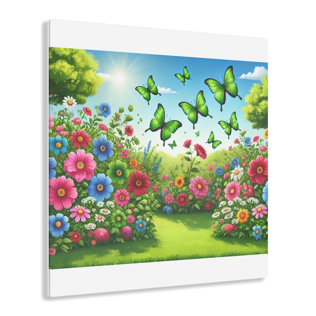 Butterfly Paradise - Green Garden Acrylic Art