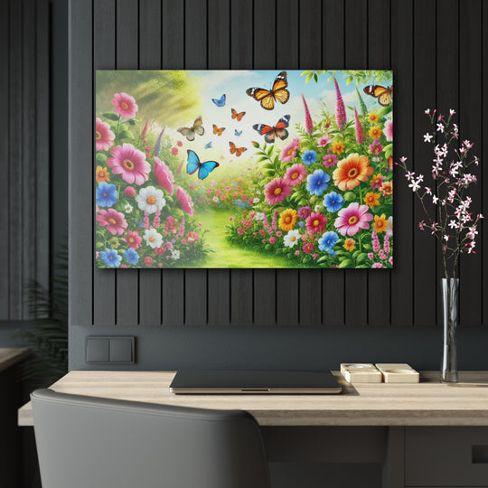 Peaceful Garden with Butterflies - Acrylic Artwork