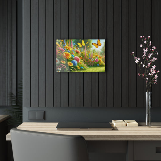 Radiant Garden and Butterflies - Acrylic Masterpiece