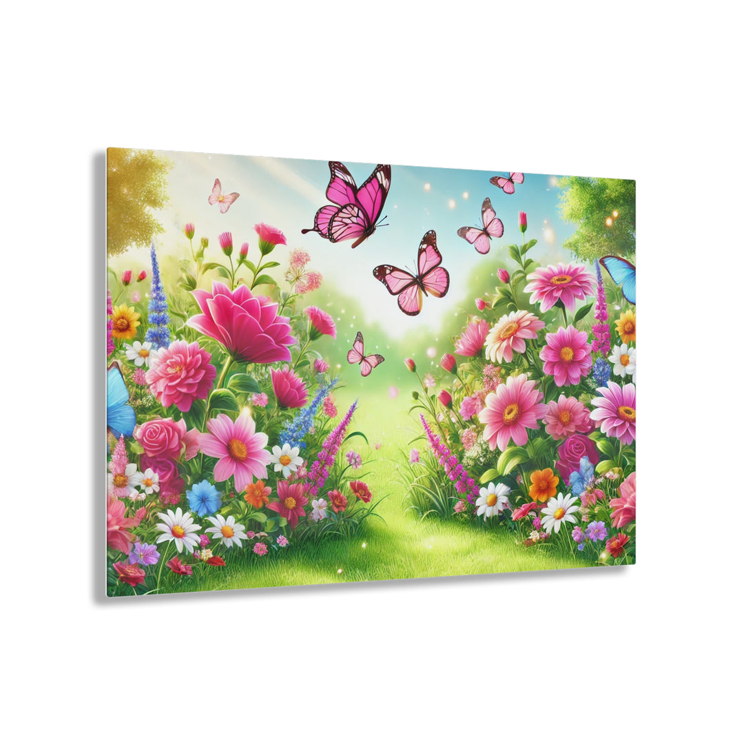 Garden Bliss with Butterflies - Acrylic Art