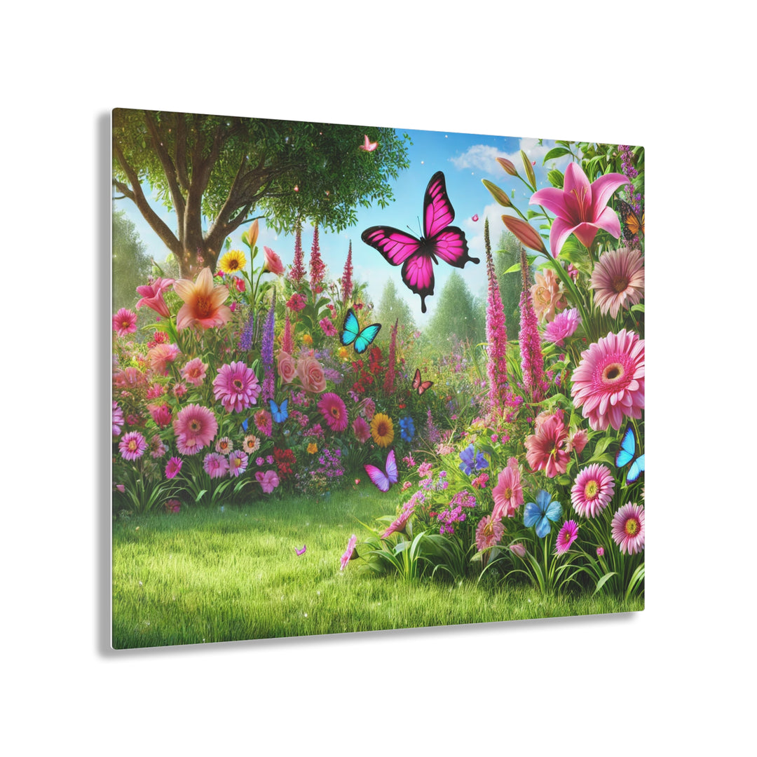 Butterfly Haven - Green Garden Acrylic Painting