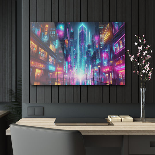 Neon Cityscape in the Rain Acrylic Print