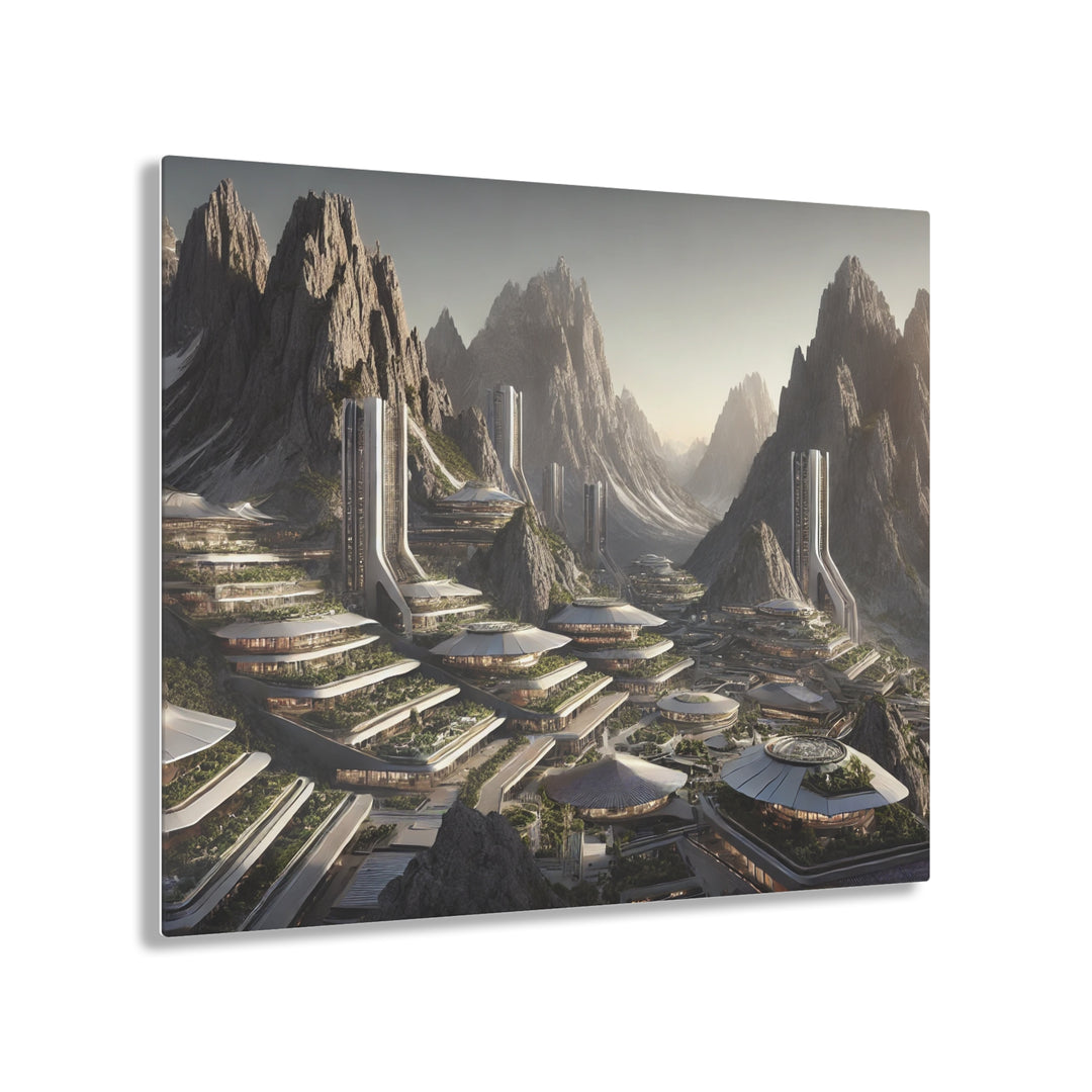 Futuristic Mountain Cityscape Acrylic Print