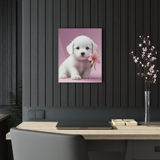 🌸 Pawsitively Adorable: White Puppy with a Pink Background 🐾 - Creative Canvas Corner