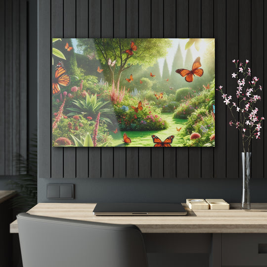 Beautiful Garden with Butterflies - Acrylic Art