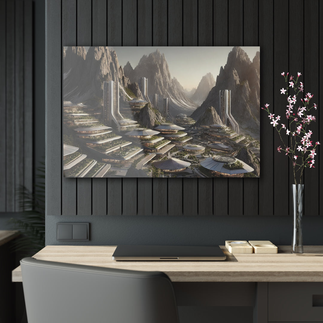 Futuristic Mountain Cityscape Acrylic Print