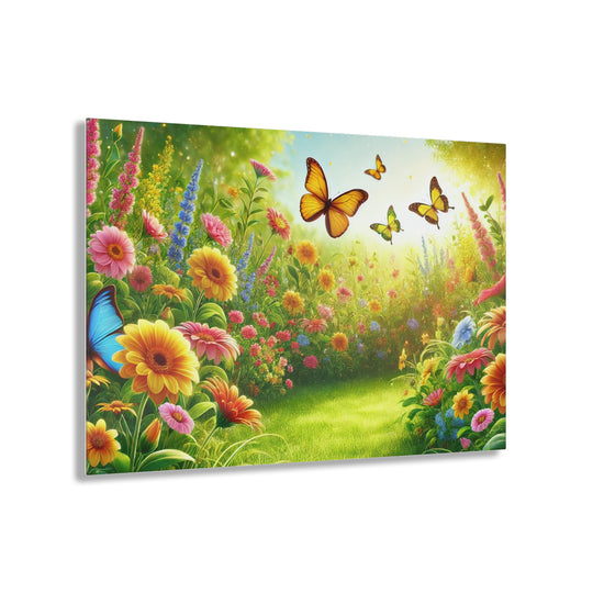 Vibrant Garden with Butterflies - Daylight Acrylic Art