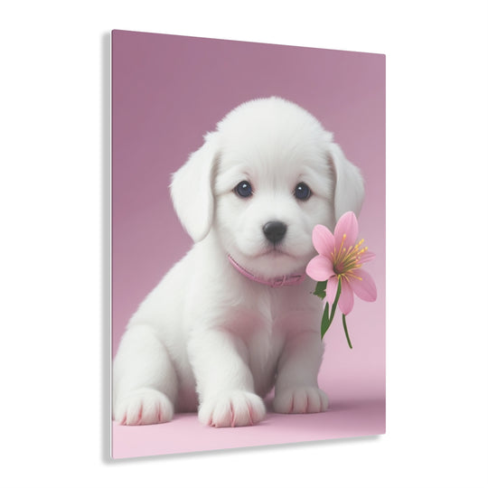 🌸 Pawsitively Adorable: White Puppy with a Pink Background 🐾 - Creative Canvas Corner