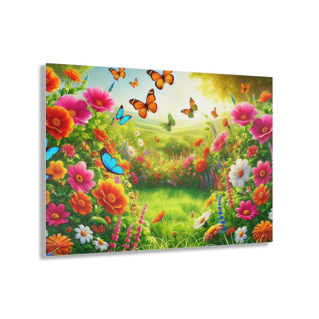 Garden Tranquility with Butterflies - Acrylic Painting