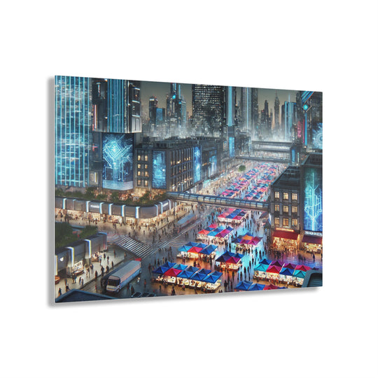 Futuristic Night Market Cityscape Acrylic Print