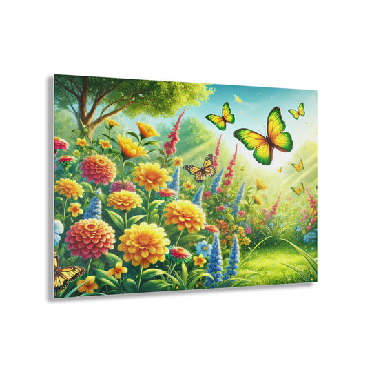 Tranquil Garden with Butterflies - Acrylic Artwork