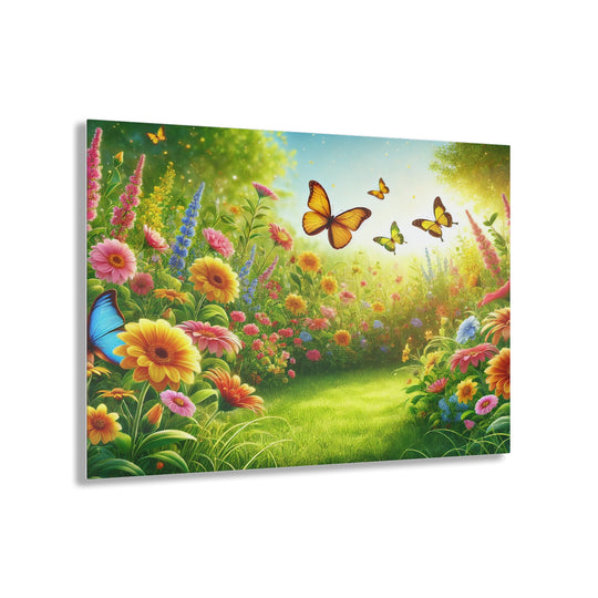 Vibrant Garden with Butterflies - Daylight Acrylic Art