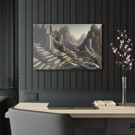 Futuristic Mountain Cityscape Acrylic Print