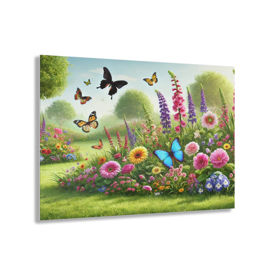 Enchanting Garden with Butterflies - Acrylic Art