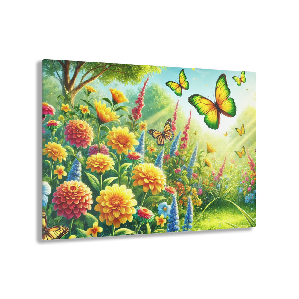 Tranquil Garden with Butterflies - Acrylic Artwork