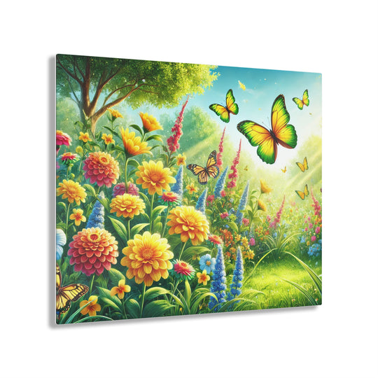 Tranquil Garden with Butterflies - Acrylic Artwork