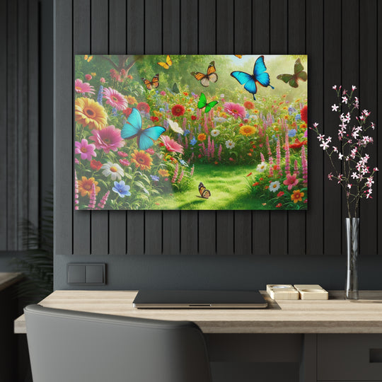 Blissful Garden with Butterflies - Acrylic Artwork