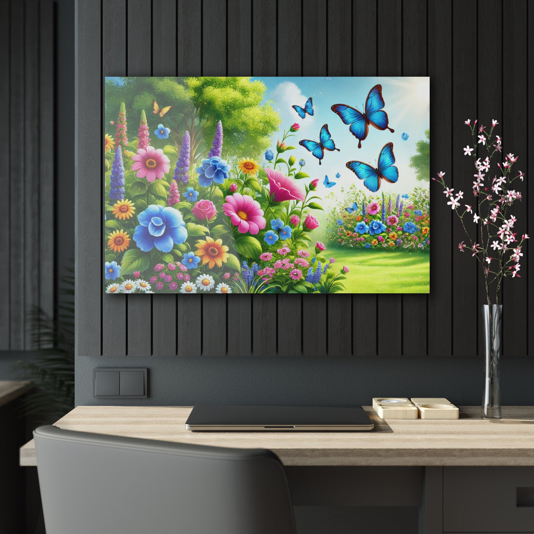 Enchanted Green Garden with Butterflies - Acrylic Art