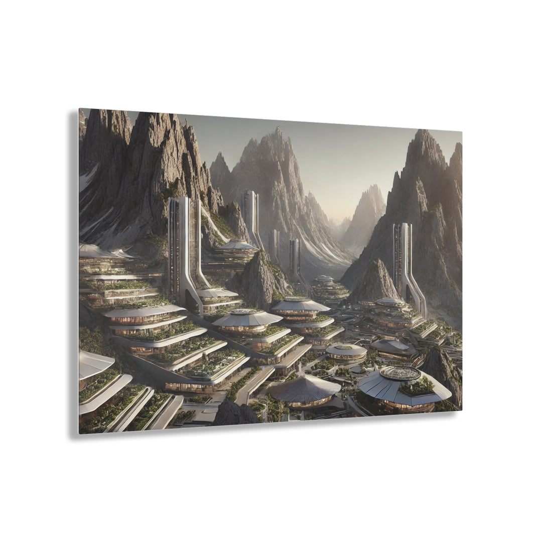 Futuristic Mountain Cityscape Acrylic Print