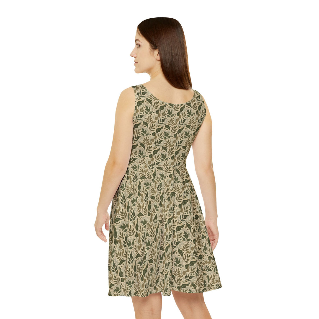 Minimalist Olive Green Skater Dress for a Natural Look