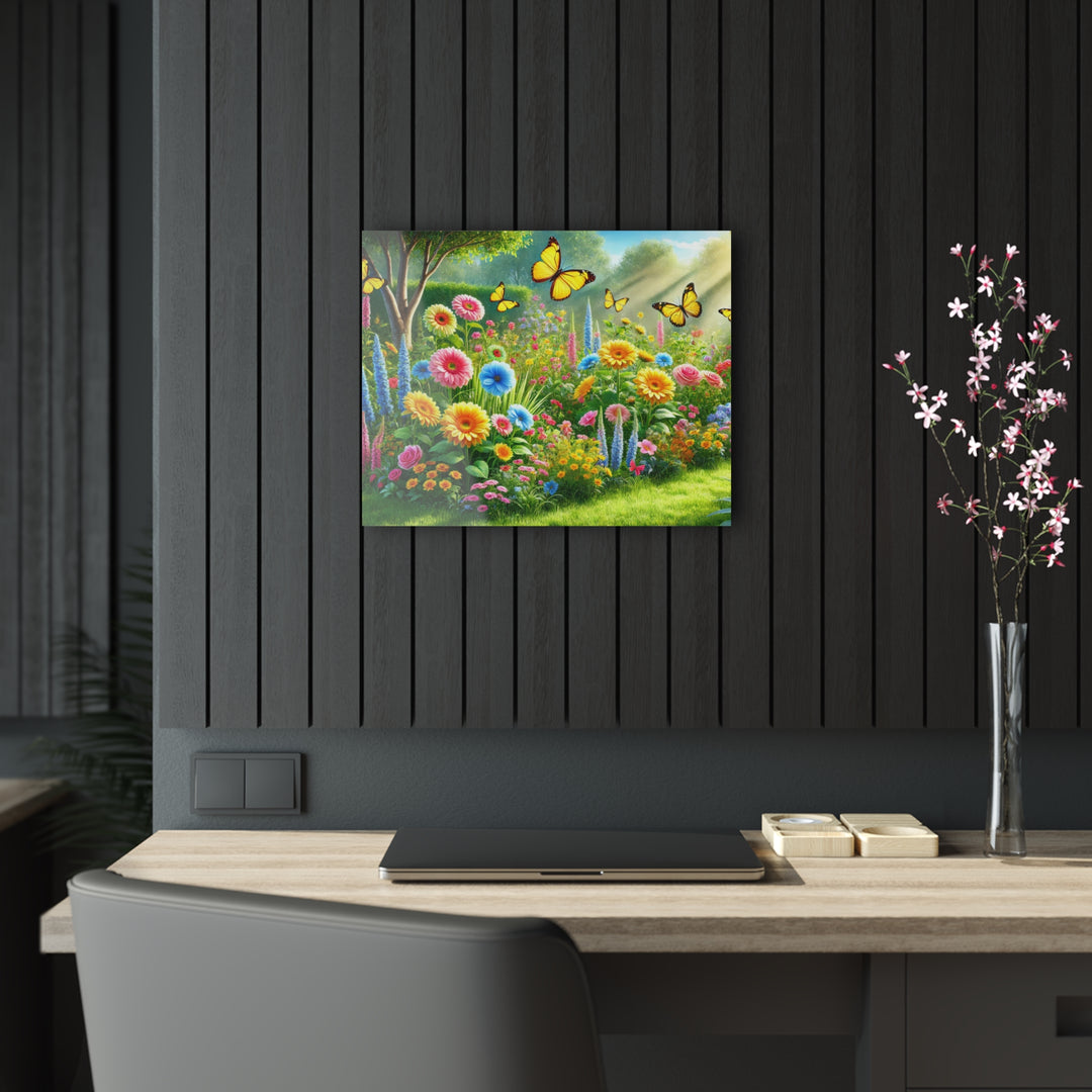 Scenic Garden with Butterflies - Acrylic Painting