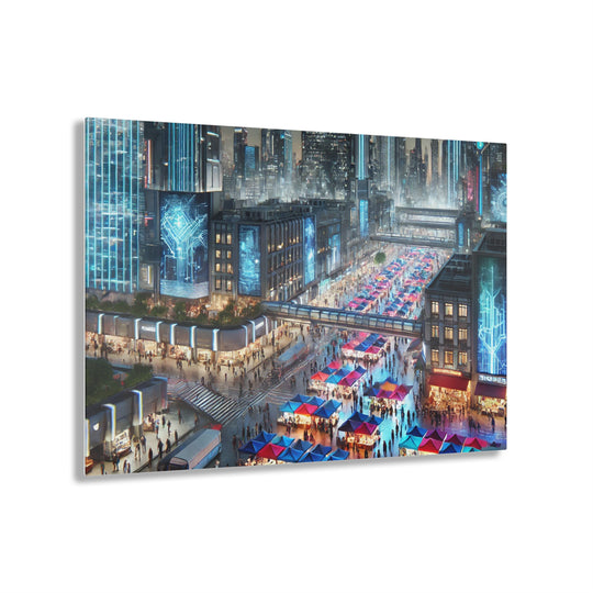 Futuristic Night Market Cityscape Acrylic Print