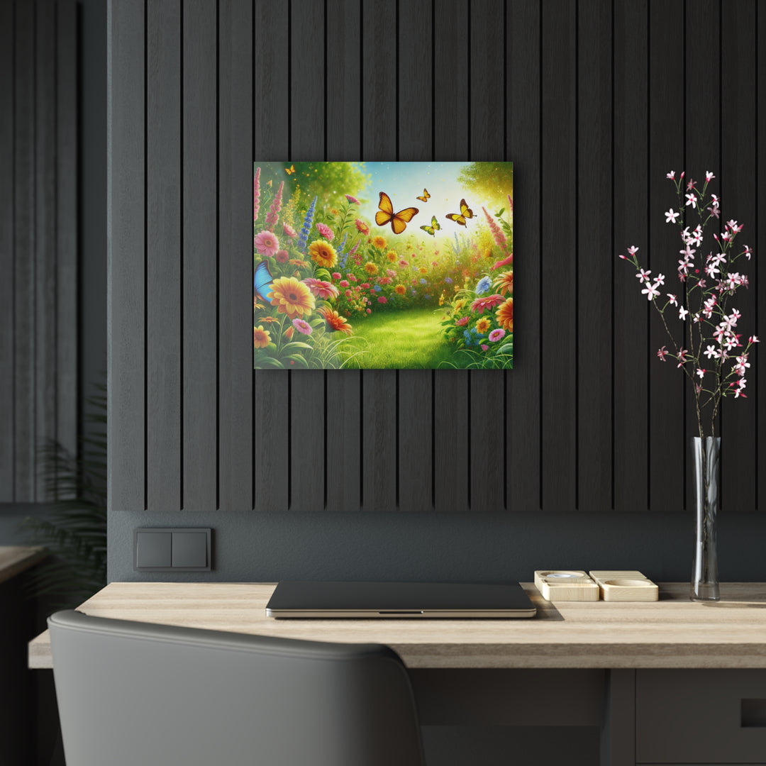 Vibrant Garden with Butterflies - Daylight Acrylic Art