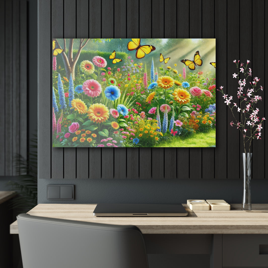 Scenic Garden with Butterflies - Acrylic Painting