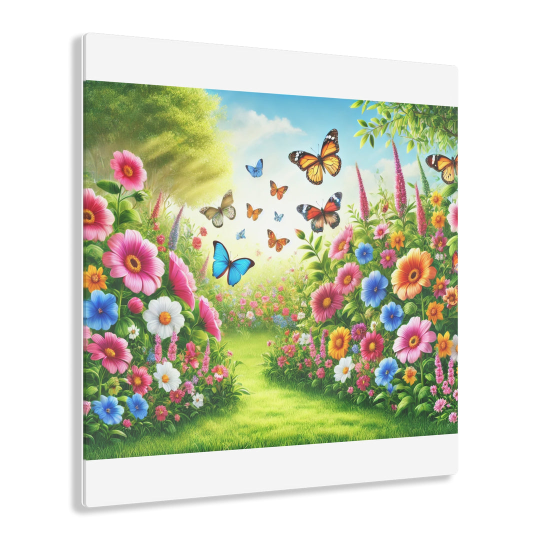 Peaceful Garden with Butterflies - Acrylic Artwork