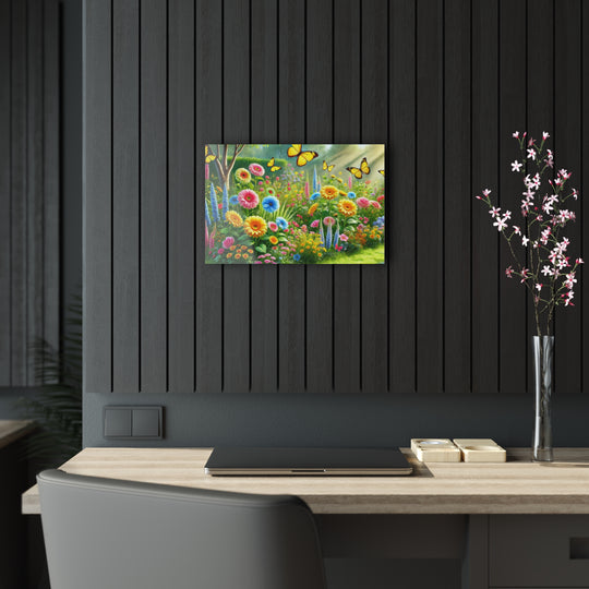 Scenic Garden with Butterflies - Acrylic Painting