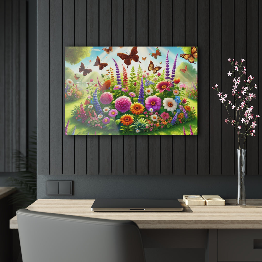 Serenity in Green Garden with Butterflies - Acrylic Art