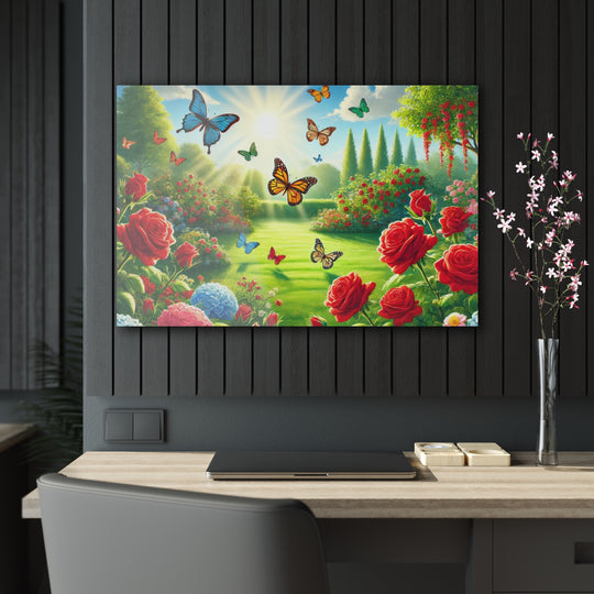 Garden Radiance with Butterflies - Acrylic Art