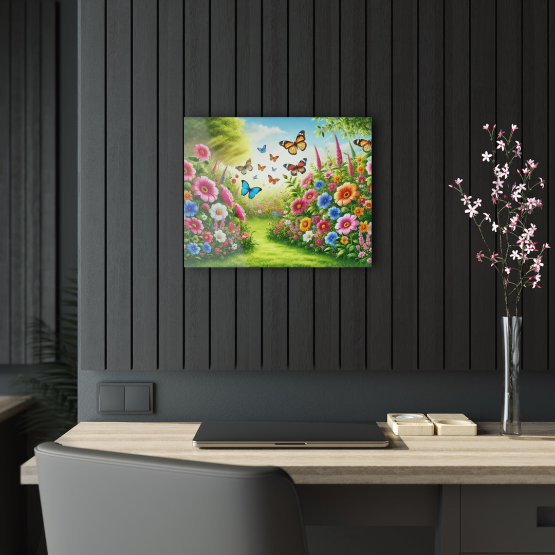 Peaceful Garden with Butterflies - Acrylic Artwork