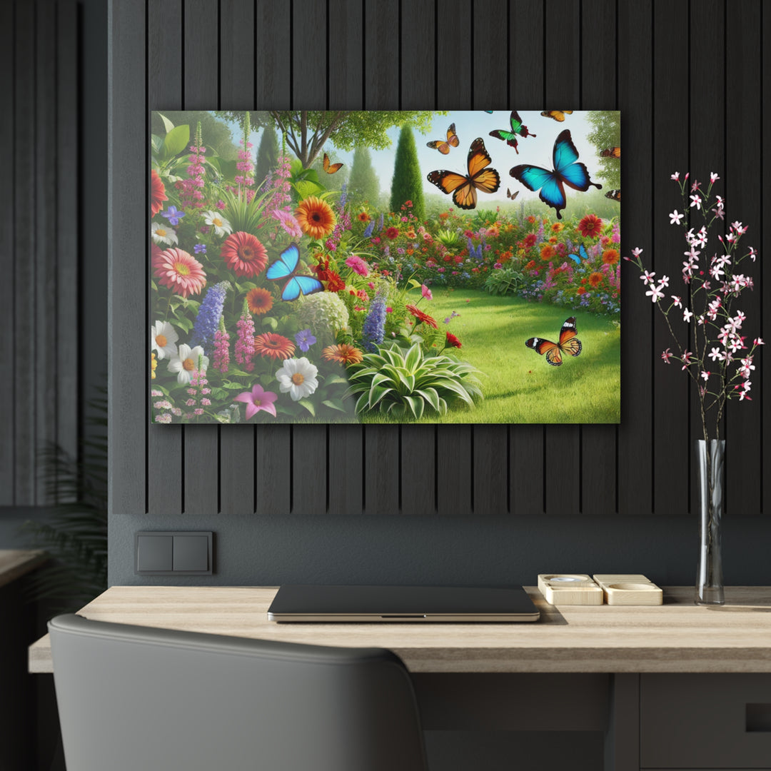 Blooming Garden with Butterflies - Acrylic Painting